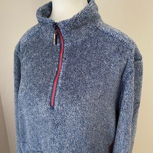 Tommy Bahama Blue 1/4 Zip-Up Fleece Sweater with Red Trim Medium